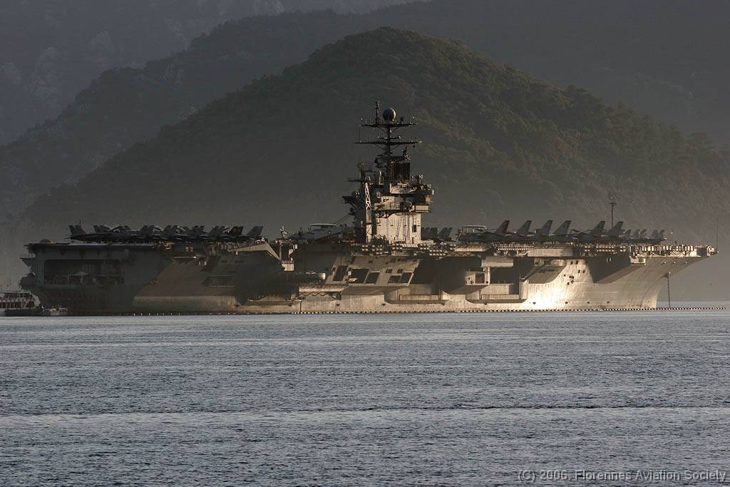 01 Marmaris060220 USS Theodore Roosevelt CVN71 DK 01 The USS Theodore Roosevelt (CVN-71) moored in the bay of Marmaris, Turkey on 20 February 2006 (C) Didier Kories